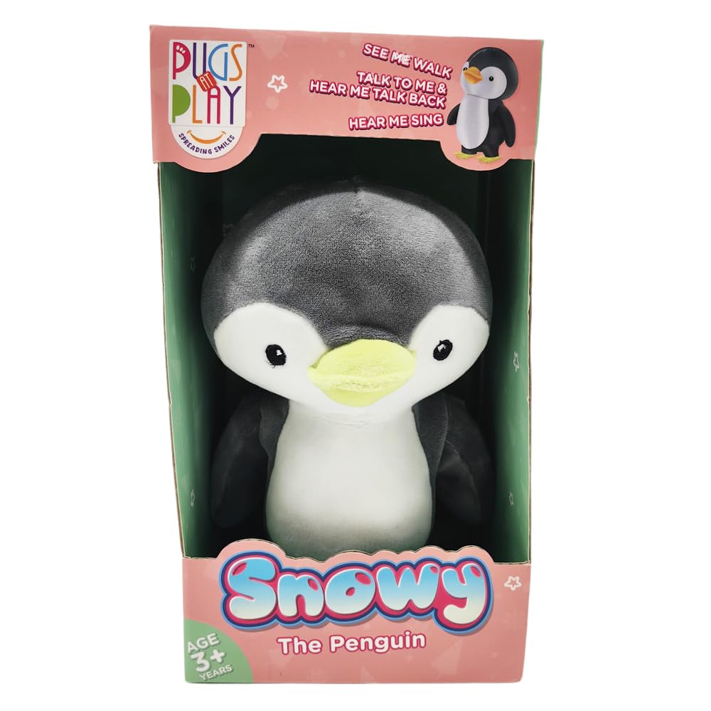 Pugs At Play Snowy Walking/Talking Penguin Interactive Plush Toy – Soft Electronic Animal That Moves and Makes Sounds, for Toddlers and Kids