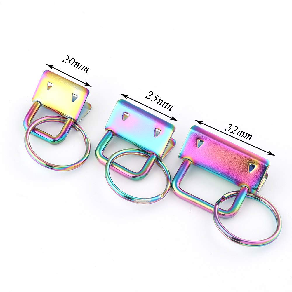 20-32mm Rainbow Key Fob Hardware with Key Rings Sets Metal Keychain Hardware for Webbing Wristlets Fabric Key Chain Key Rings Ribbon 10pcs (25mm)