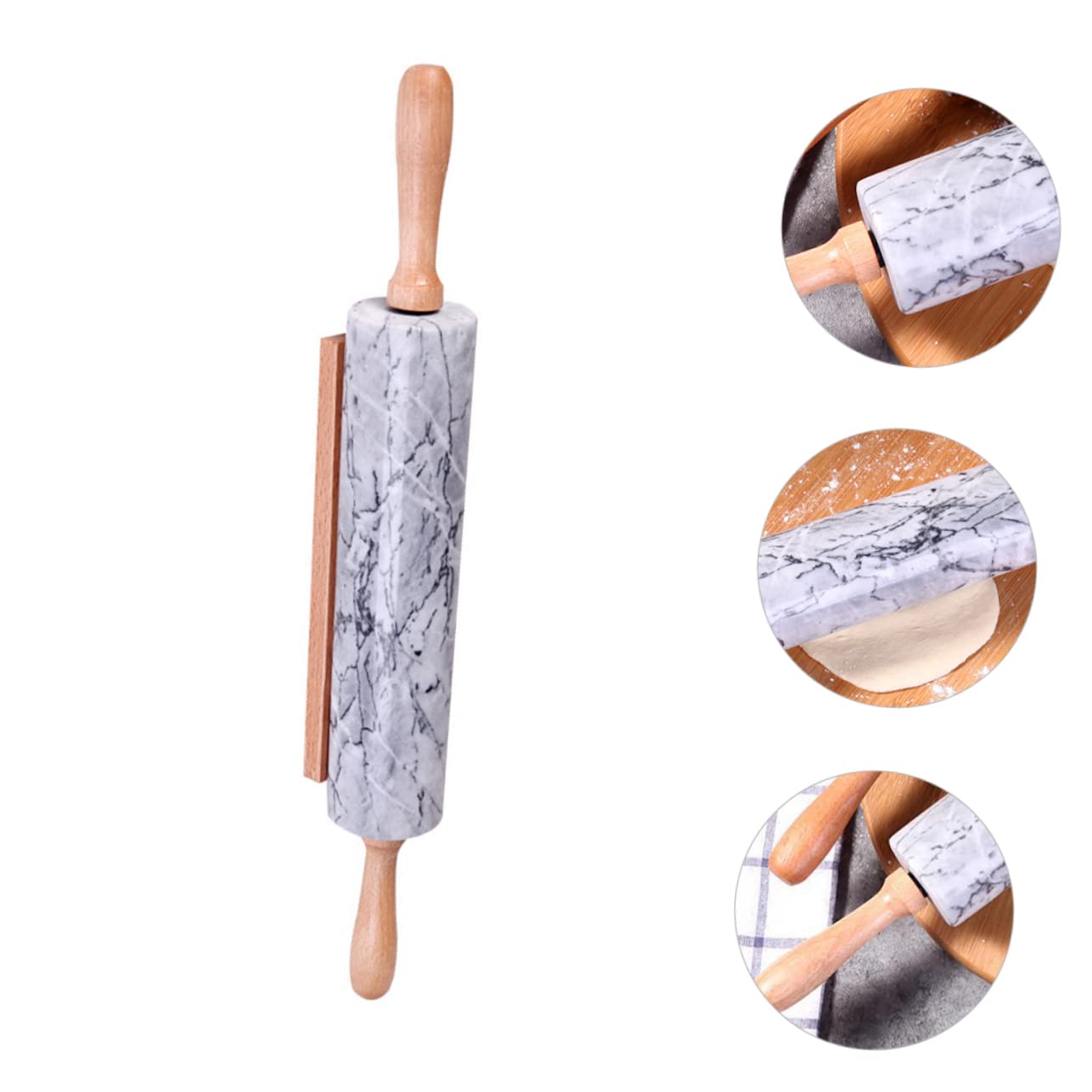 ULTECHNOVO Rodillo de Mármol Mango de Madera, Rodillo de Masa Práctico para Pan y Repostería, Diseño Sencillo para Cocina