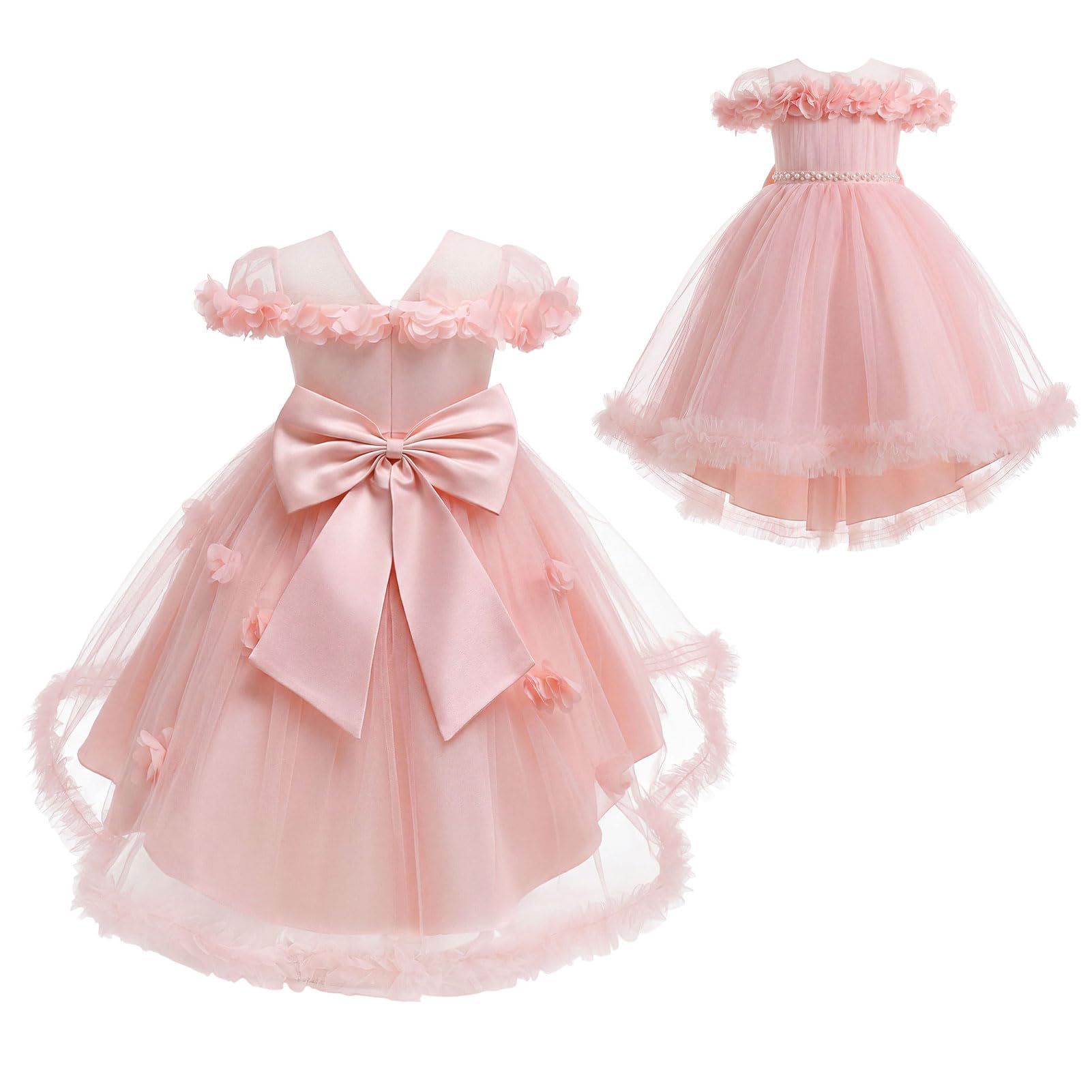 Odizli Mädchen Blumen Off Shoulder A-Linie Vokuhila Prinzessin Kleid Festlich Hochzeit Blumenmädchenkleider
