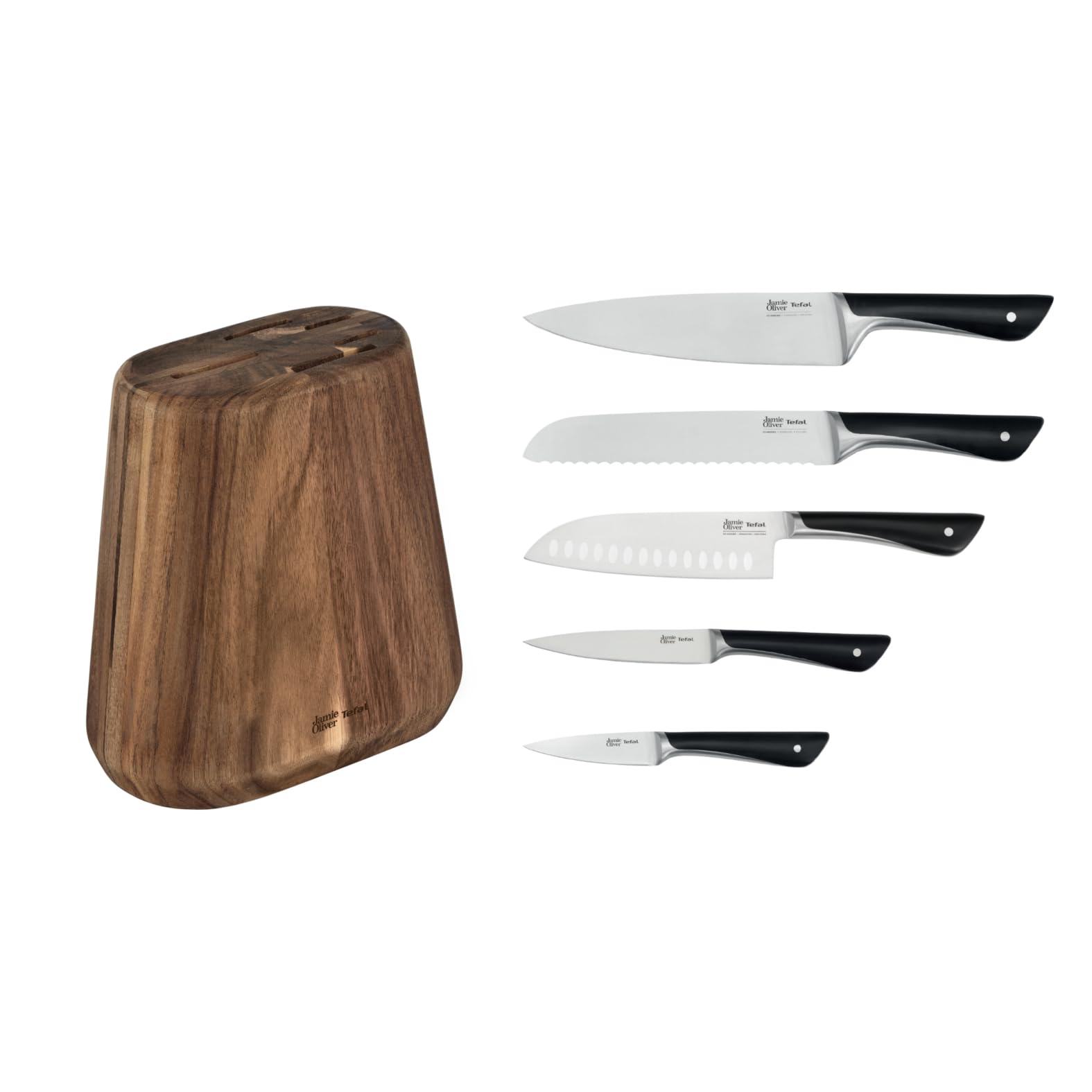 Tefal JAMIE OLIVER by Bloc + 5 Couteaux de cuisine, Chef 20 cm, Santoku 16.5 cm, Pain 20 cm, Utilité 12 cm, Office 9 cm K267S556