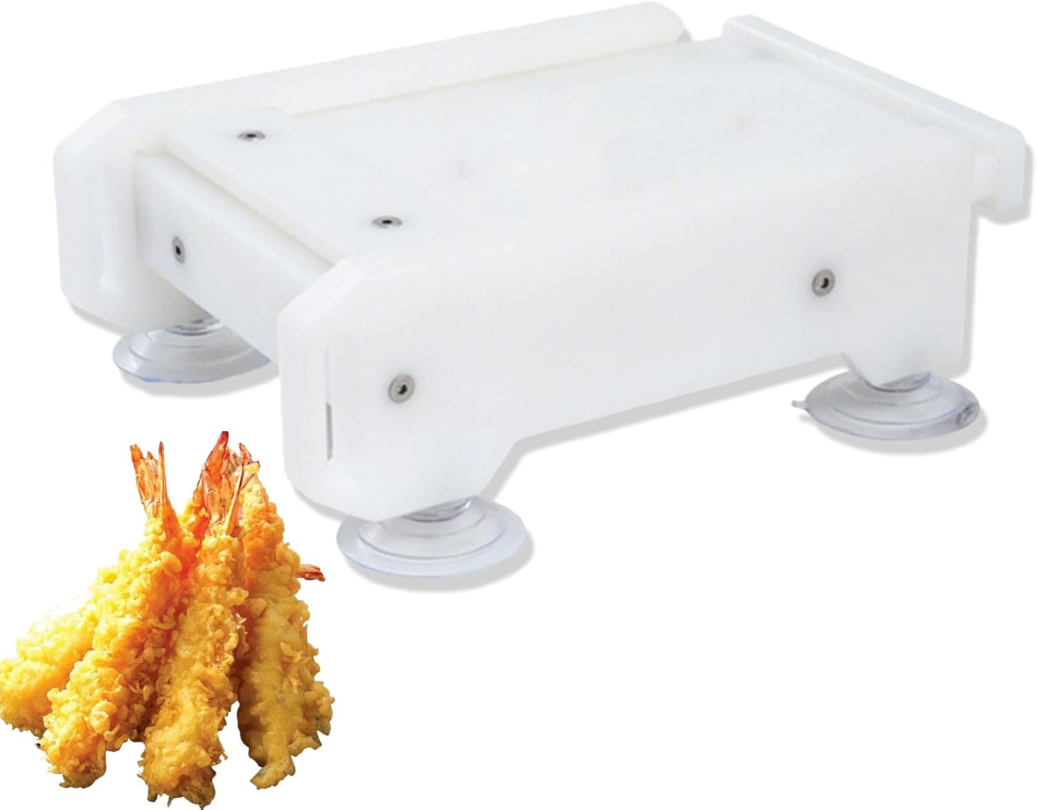Tempura Shrimp Press Tool, Portable Shrimp Molding Press, with Filter Holes and 4 Suction Cups, Removable, Easy to Clean, Easy Shrimp Flattening, for Sushi and Japanese Cuisine