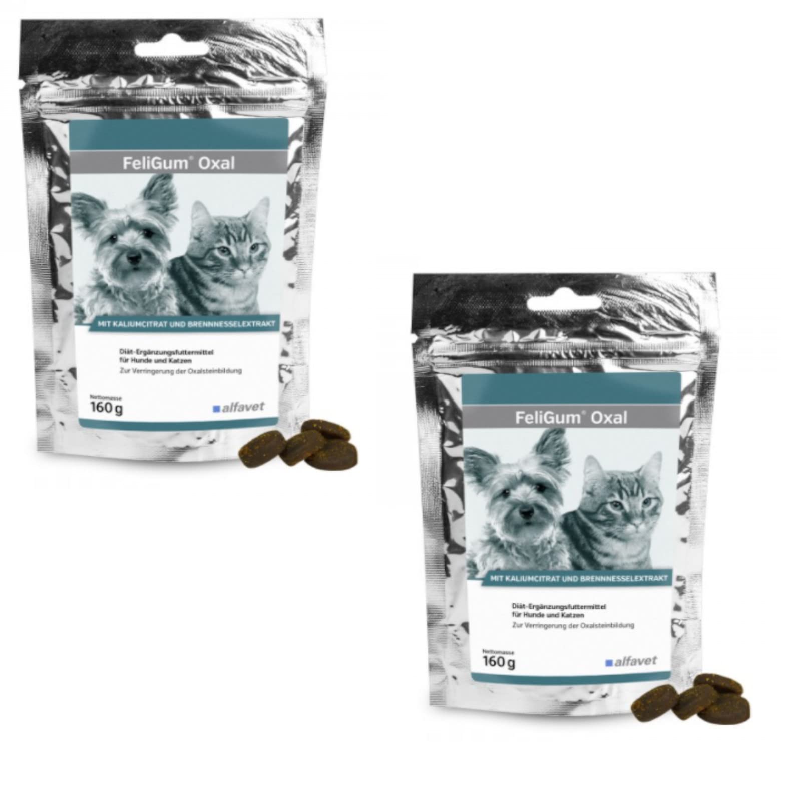 alfavet FeliGum Oxal | Doppelpack | 2 x 160 g | Diät-Ergänzungsfuttermittel für Katzen und kleine Hunde | Kann unterstützend bei der Verringerung von Oxalatsteinbildungen Sein