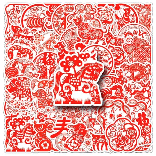 Twelve Chinese Zodiac Signs Stickers|50Pcs Chinese New Year Spring Festival Theme Waterproof Vinyl...