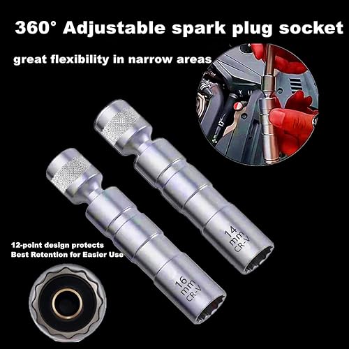 Miniatura 2 de Bujía giratoria magnética de 0.551 in y 0.630 in, unidad de 12 puntos de 38 pulgadas, 360 ajustable de 0.039 pulgadas, juego de enchufes de bujía de
