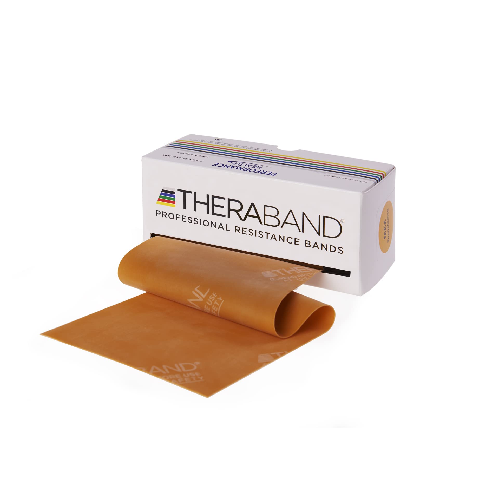 TheraBand 5,50m im Vorratsrolle | Fitnessband | Gymnastikband | Stretchband für Ganzkörpertraining | Widerstandsband | Terrabänder Therapie, Reha |100% Naturlatex Gold