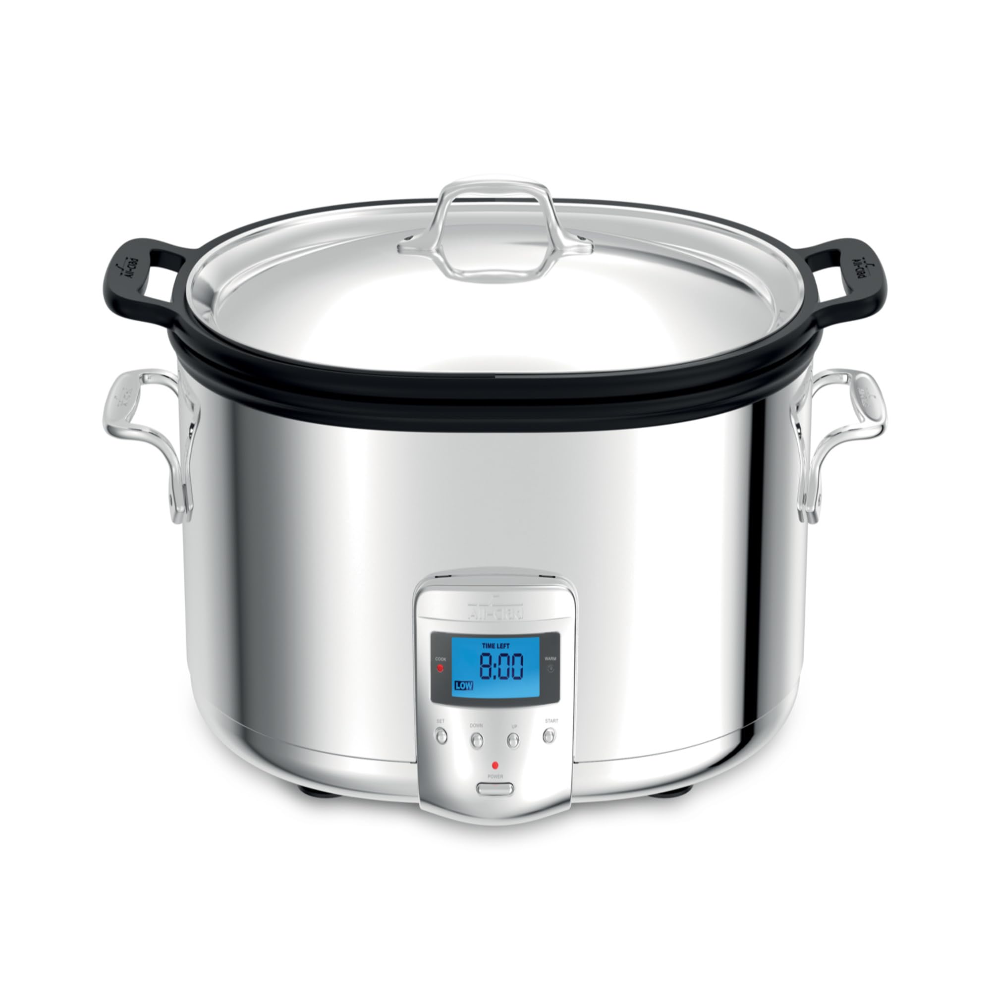 all-clad sd700350 stainless steel electric slow cooker, 7 quart, aluminium insert, programmable lcd screen, digital timer, silver
