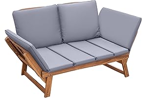 Devoko Outdoor Acacia Wood Patio Convertible Sofa