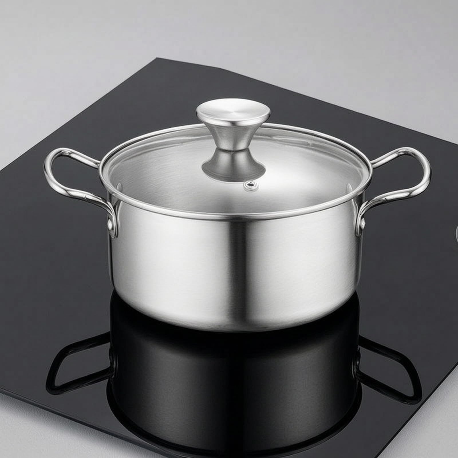 Yajuyi Kochtopf set Edelstahl Töpfe Pfannen Suppentopf Topfset mit Glasdeckel zur Sicht Beim Stabiler Boden für Gleichmäßiges Erhitzen mit Sicheren Griffen, Silbergriff, 16-18-20CM