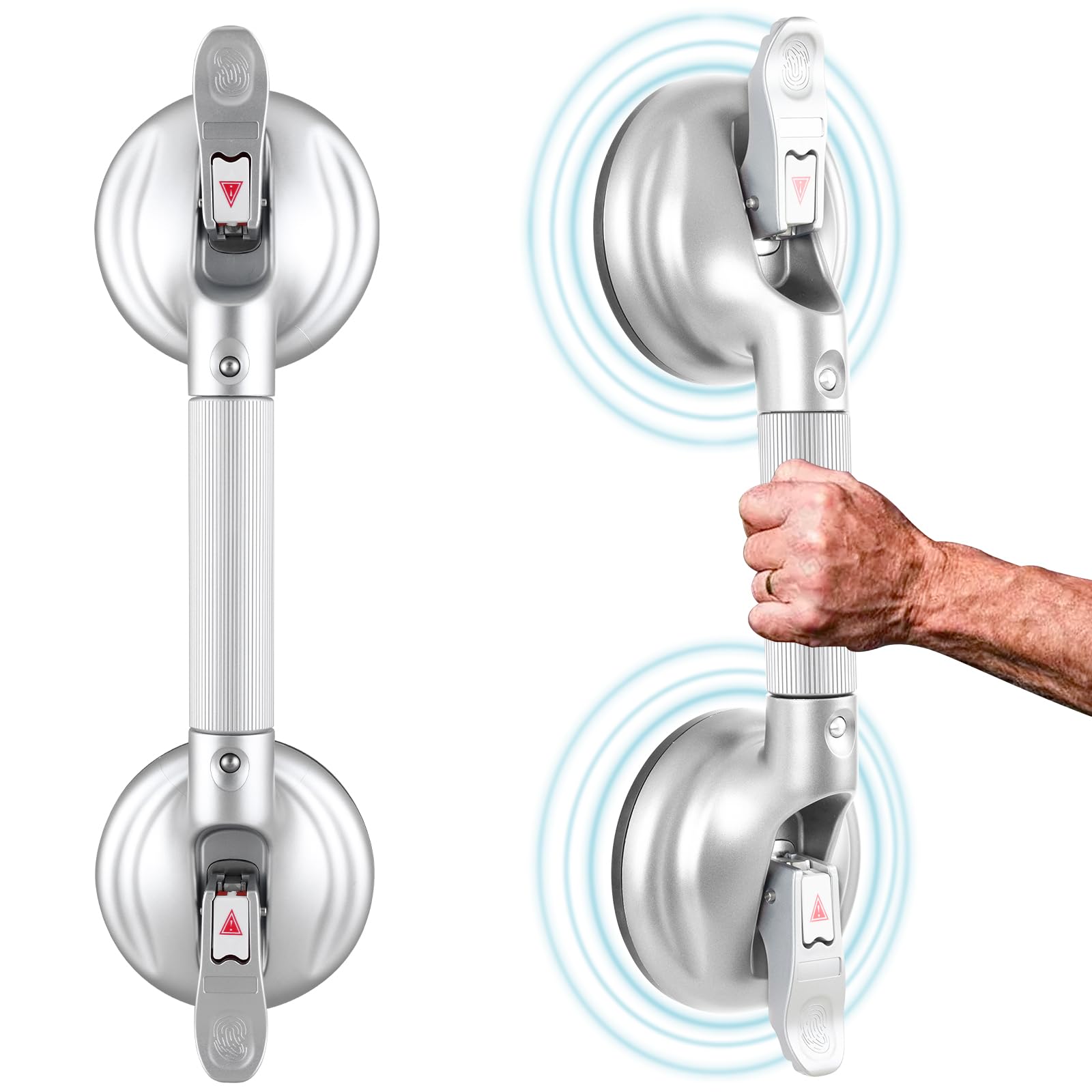 DAREN MEDICAL Shower Handle Upgraded 15 inch Grab Bar for Bathtub,Shower Handles with Strong Suction Cup Grab Bar,Bathroom Safety Grab Bar for Handicap Elderly Seniors and Disabled,Silver