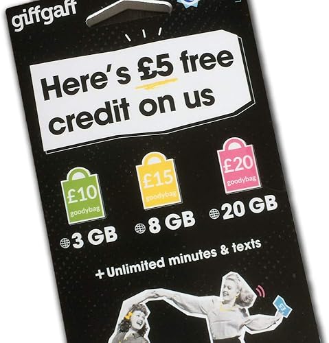 Miniatura 1 de GiffGaff Tarjeta SIM PAYG del Reino Unido para visitar el Reino Unido y Europa con bono de 5 libras, activa mientras está en CA, 12  para