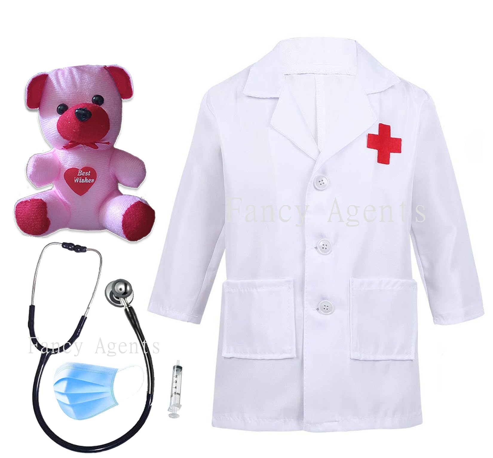 Fancy Agents Full Sleeves Doctor coat for kids| Doctor Dress with Stethoscope, Mask and Injection | Nurse Dress/Red Cross Surgeon Coat for kid girls (Doctor Costume with Teddy, 6-7 Years) (B0DHHTDYQ9) Amazon Price History, Amazon Price Tracker