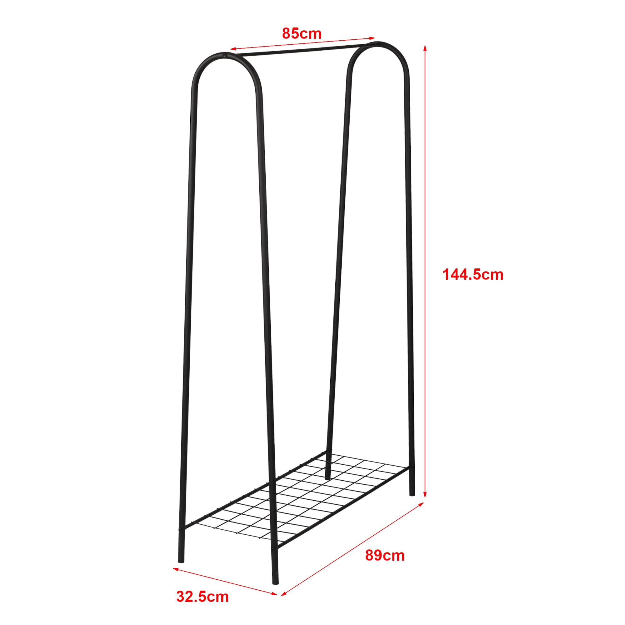 [en.casa] Stand Appendiabiti (AxLxP) 144 x 89 x 32 cm Organizzatore con Barra Porta Abiti e 1 Ripiano Allestimento per Guardaroba Teatro Negozio di Abbigliamento - Struttura in Metallo