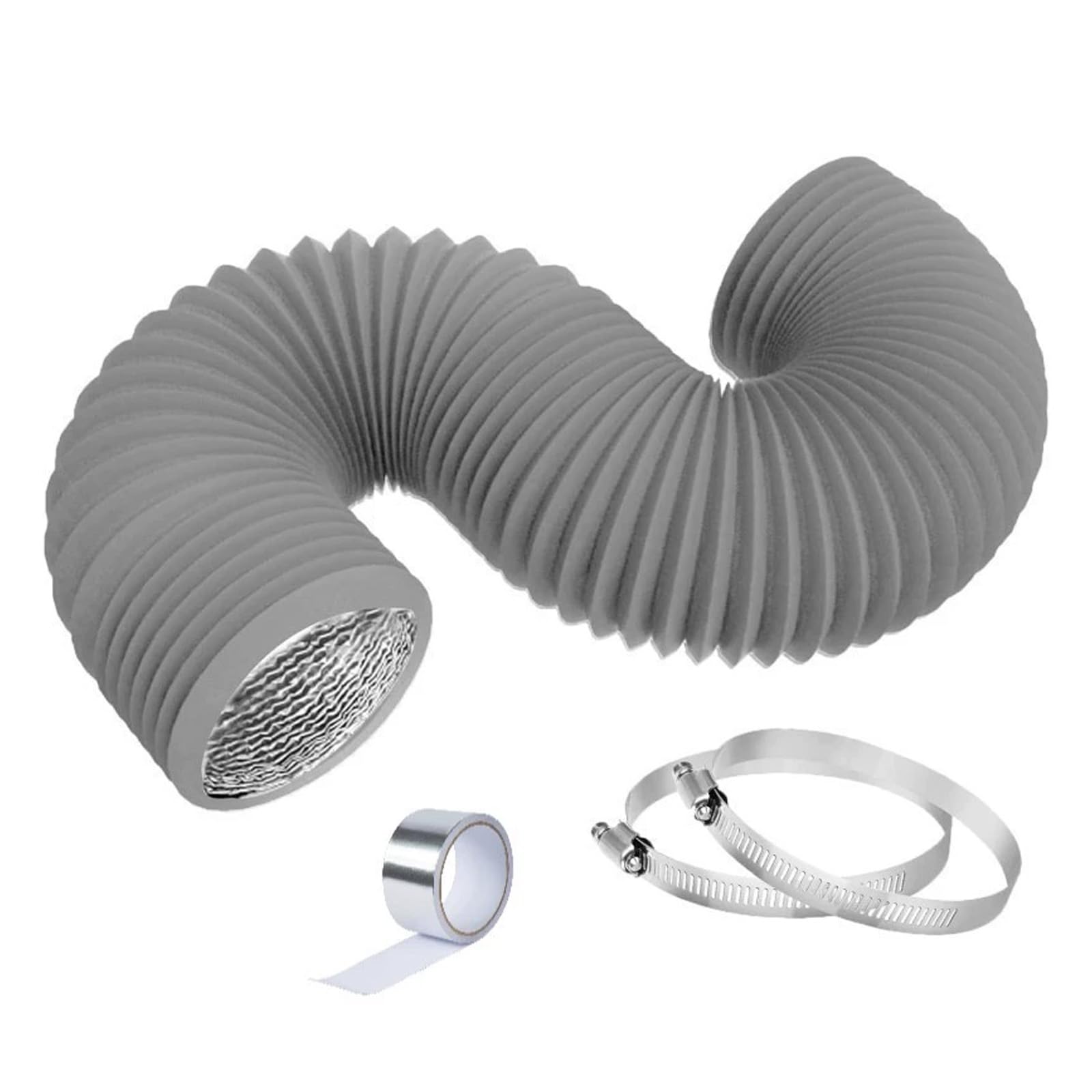 Msioytog Aluminium Foil Ventilation Hose Flexible 2.5m with Clips for Air Conditioning Exhaust & Dryer Aluminum Foil Dryer Vent Filter