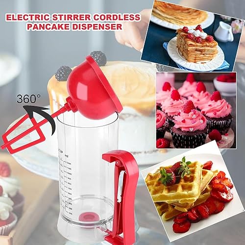 Miniatura 4 de Dispensador de masa mezcladora eléctrica, dispensador de masa para panqueques de 40.6 fl oz, cupcake, waffle, dispensador de masa de magdalenas, con