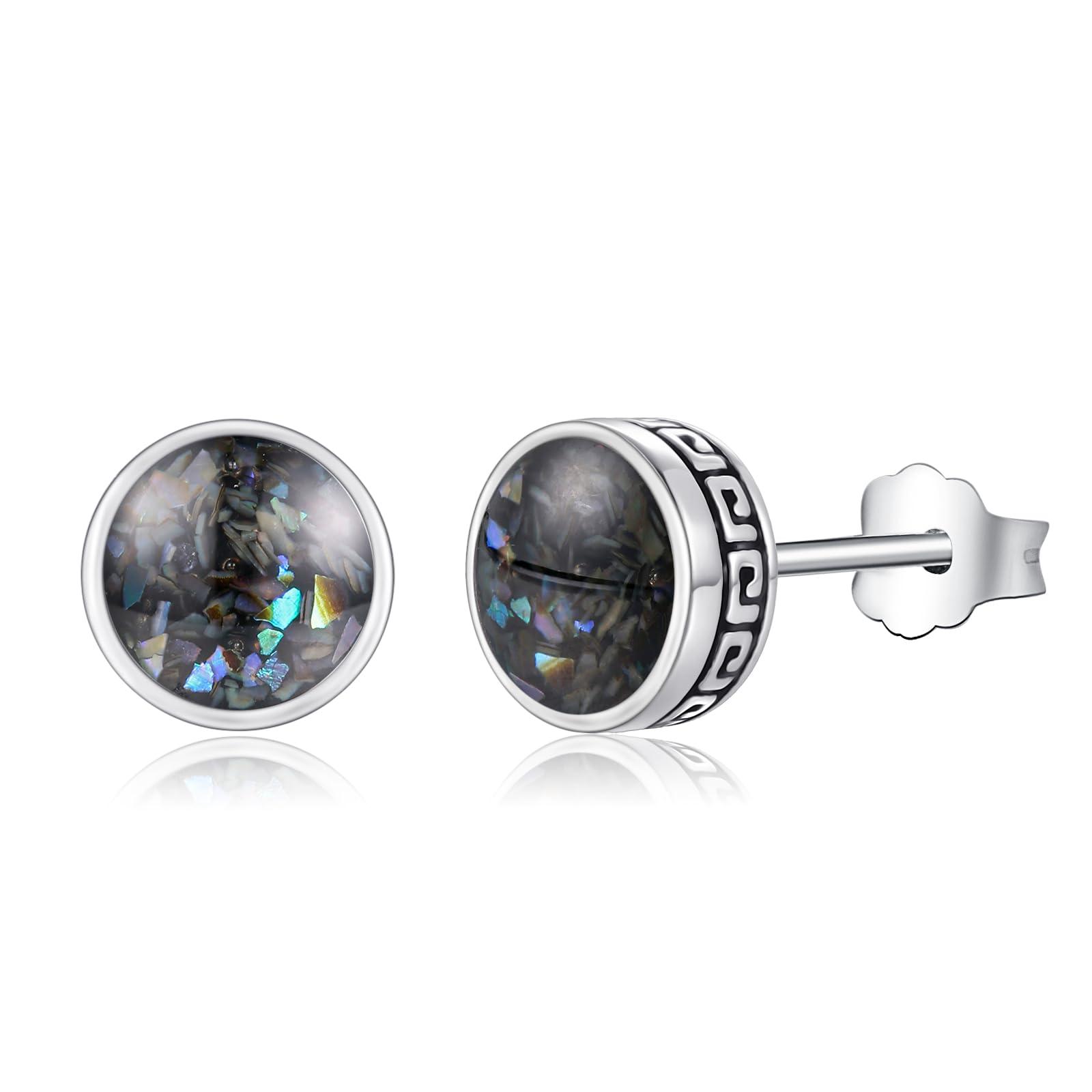REDSUN Pendientes redondos de plata de ley 925, pendientes vikingos, redondos, pequeños, hipoalergénicos, para hombre y mujer, ónix/malaquita unisex