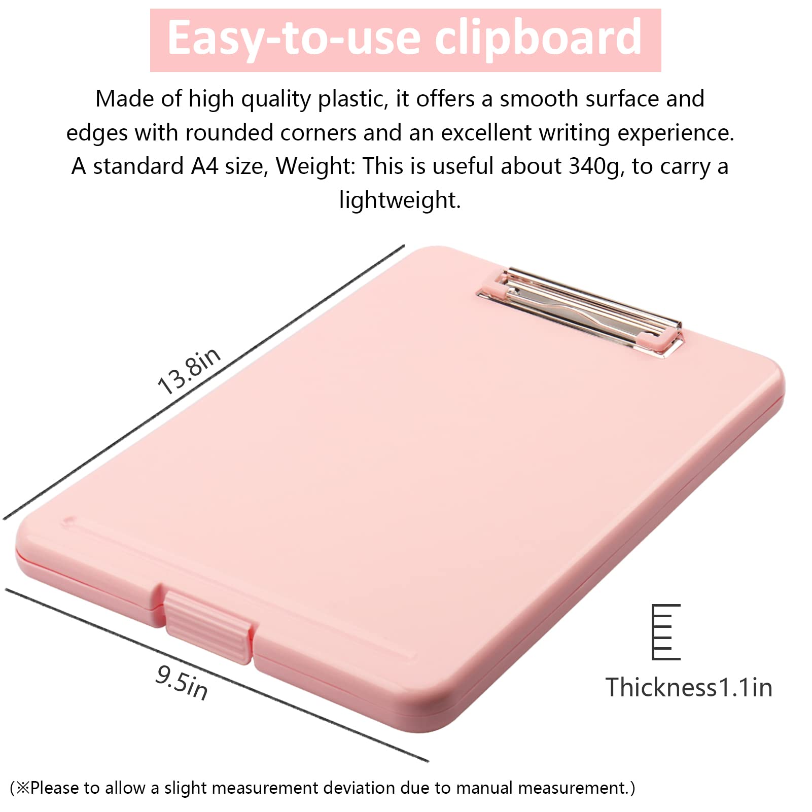 Portapapeles A4, carpeta organizadora con clip, caja de archivos, resistente al agua, con almacenamiento, estuche para documentos con clip, escritura y dibujo (rosa)