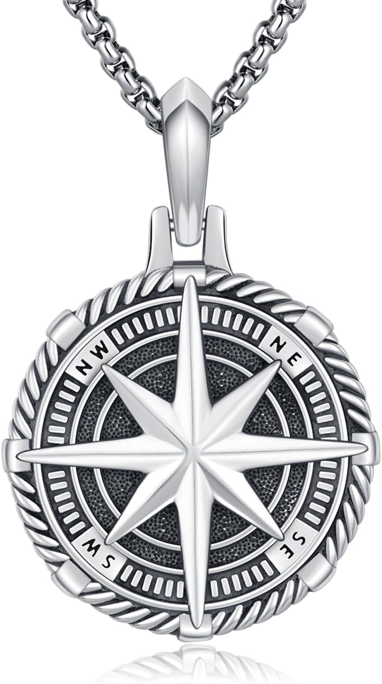 Compass Necklace 925 Sterling Silver Locket Compass Pendant Custom Locket Necklace with Photo Mens Pendant Picture Photo Jewelry for Men Women