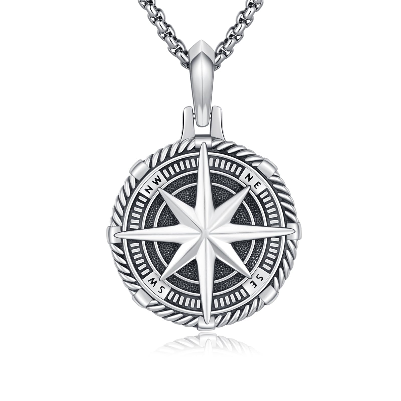 OHAYOO Kompass Anhänger Kette mit Foto 925 Sterling Silber Medaillon zum Öffnen Piraten Kette für Herren Damen
