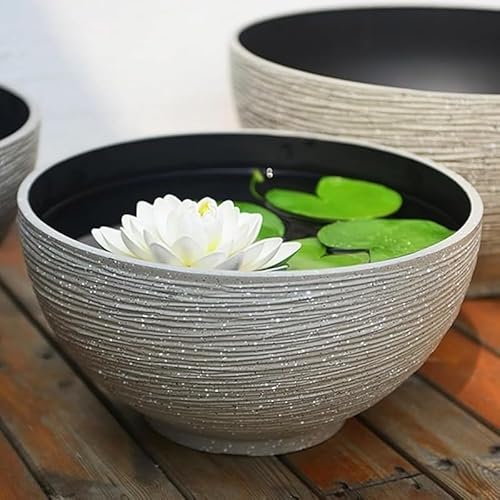 Rutexc 金魚鉢、プラスチック製の模造石のパターン、ユニークなテクスチャデザイン、軽量、落下防止、頑丈、大きな植木鉢、屋外