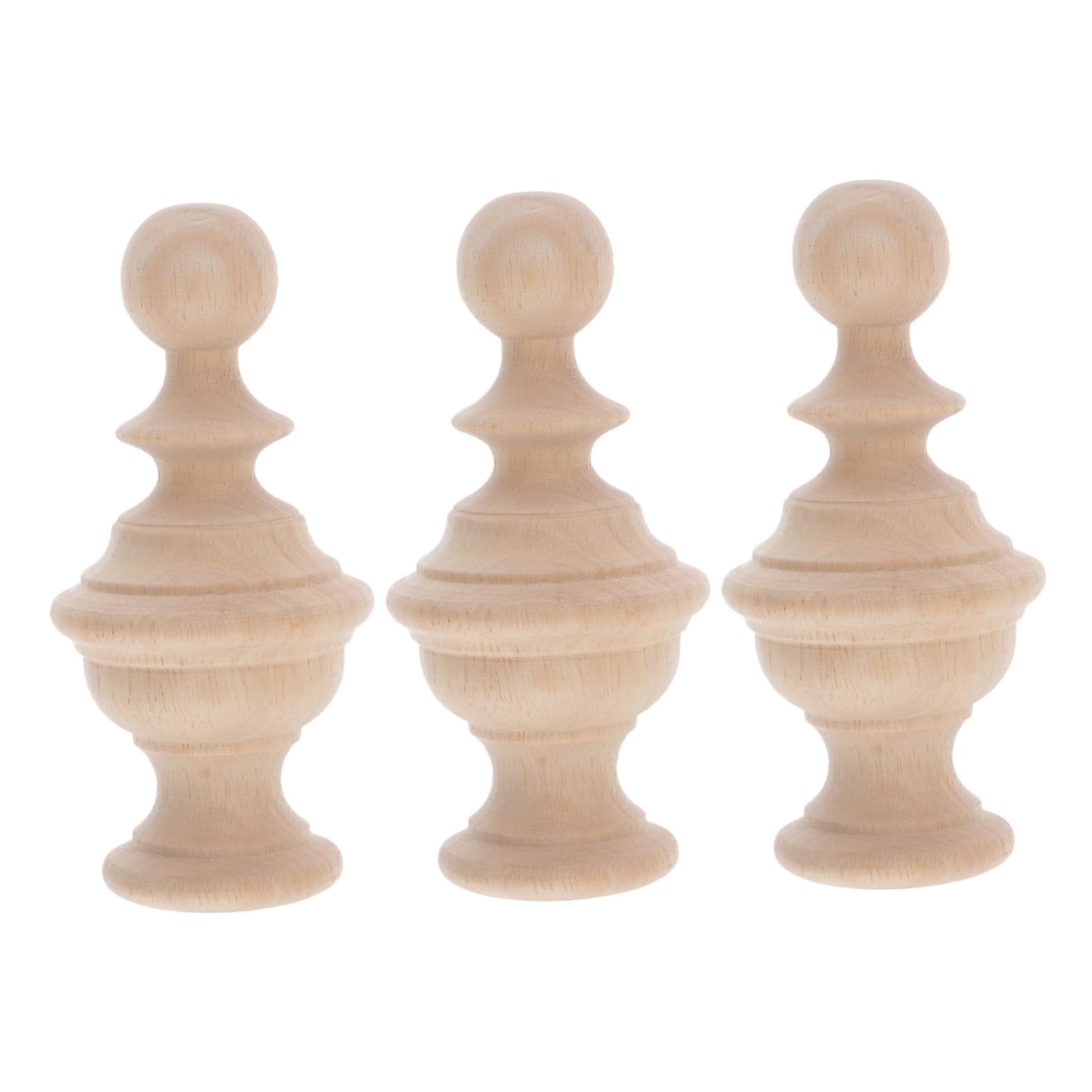 3 Embouts en Bois Brut pour Tringle à Rideau et Rampe Escalier