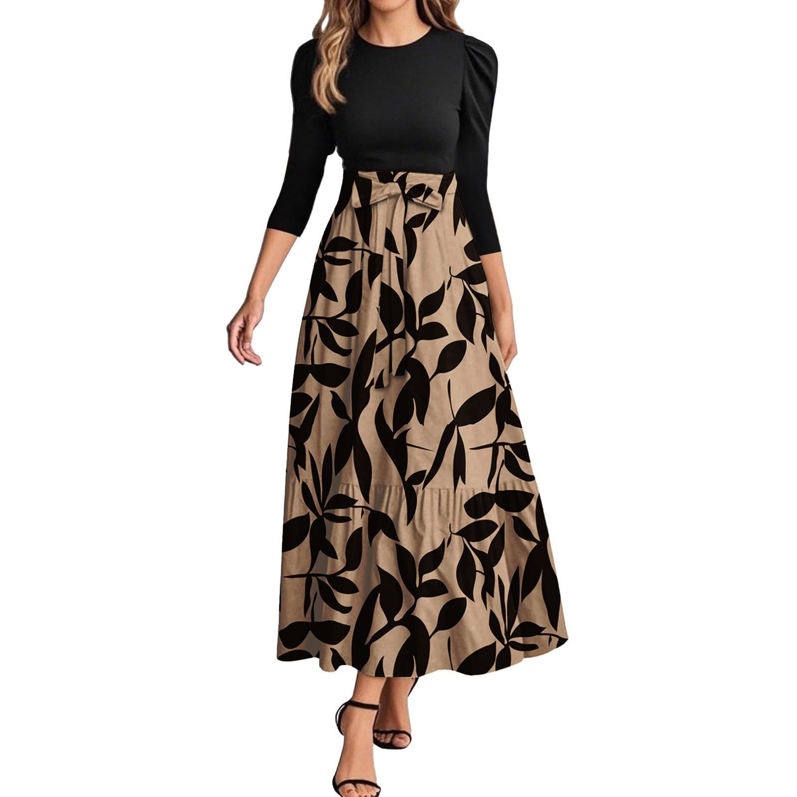 Summer Dresses for Women 2025 Elegant Classy 3 4 Length Sleeve Patchwork Flowy A Line Work Dresses Wedding