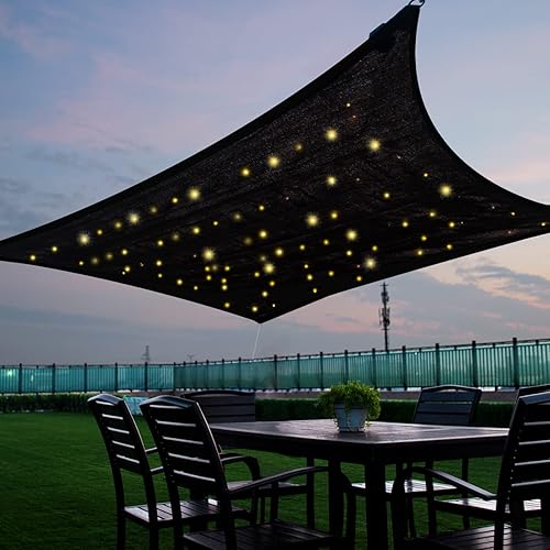 Toldo tipo vela con luz LED, bloqueo UV de 6.5 x 10 pies para fiestas, jardín, patio trasero, instalaciones al aire libre