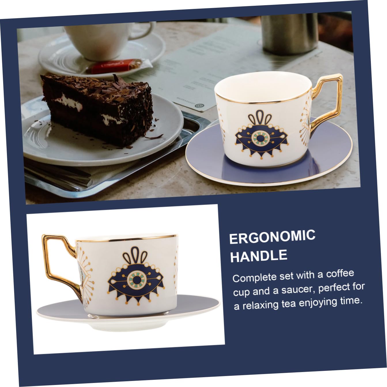 1set Tazze Da Caffè Ceramica Con Piatto Elegante Mug Decorativa Con Design Occhio Maligno Perfetta Per Tè Pomeridiano e Utilizzo Quotidiano
