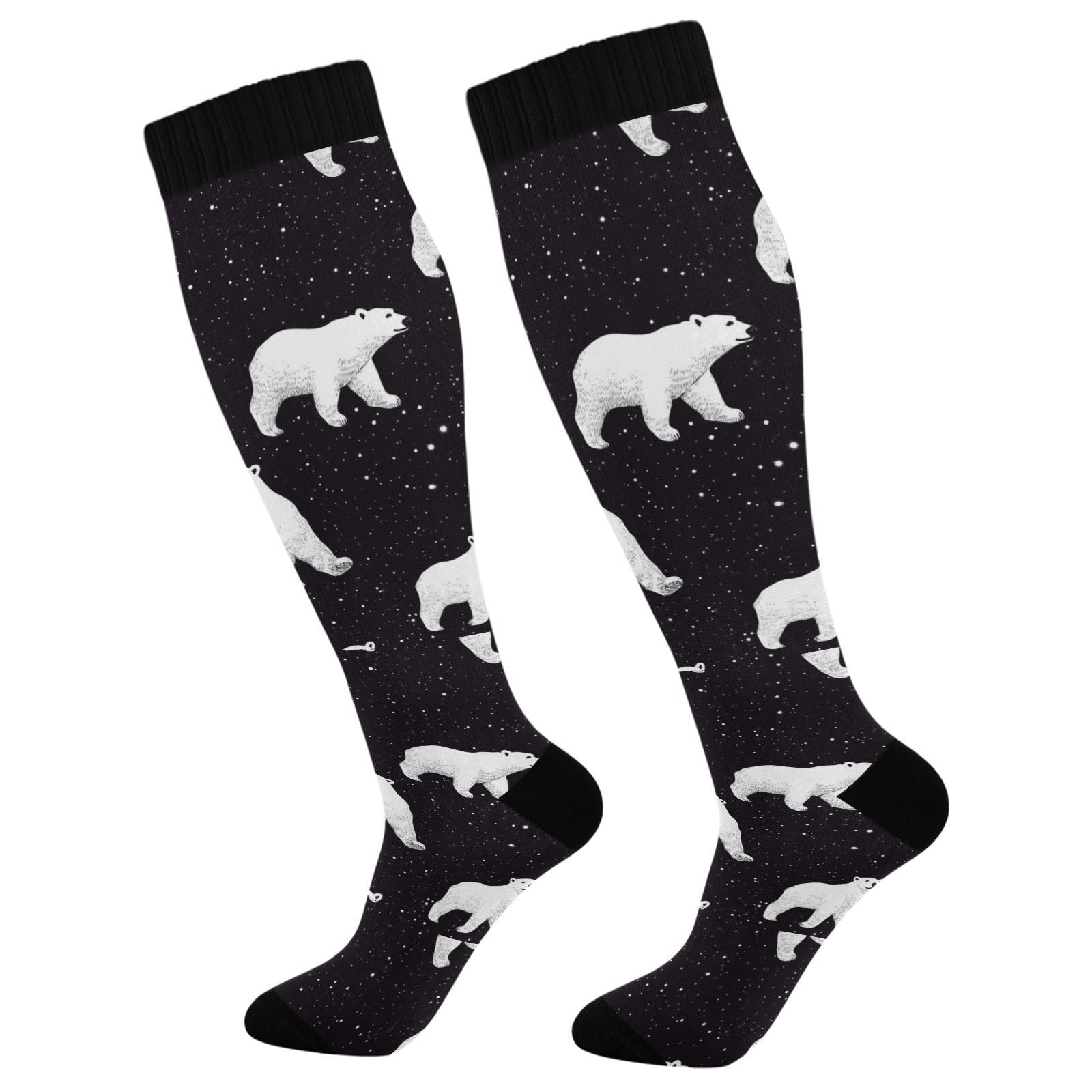 Jucciaco Black Polar Bear Cute Two Pairs Fun Socks Warm Soft Compression Socks Wear Resisting Easy To Stretch Running Socks