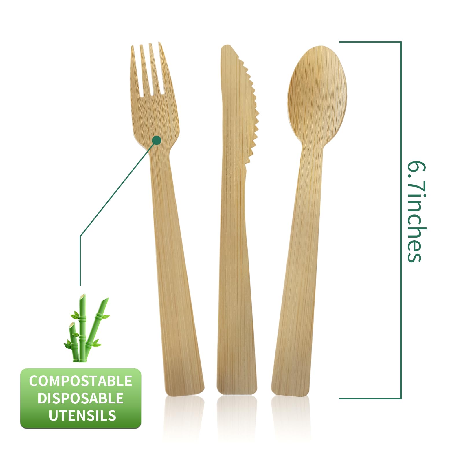 Bamboo G 100% Bamboo Forks - Disposable Utensils, Biodegradable, and Compostable, Reusable or Disposable Cutlery for Weddings, Camping, Picnics, Parties, Pack of 100-6.7