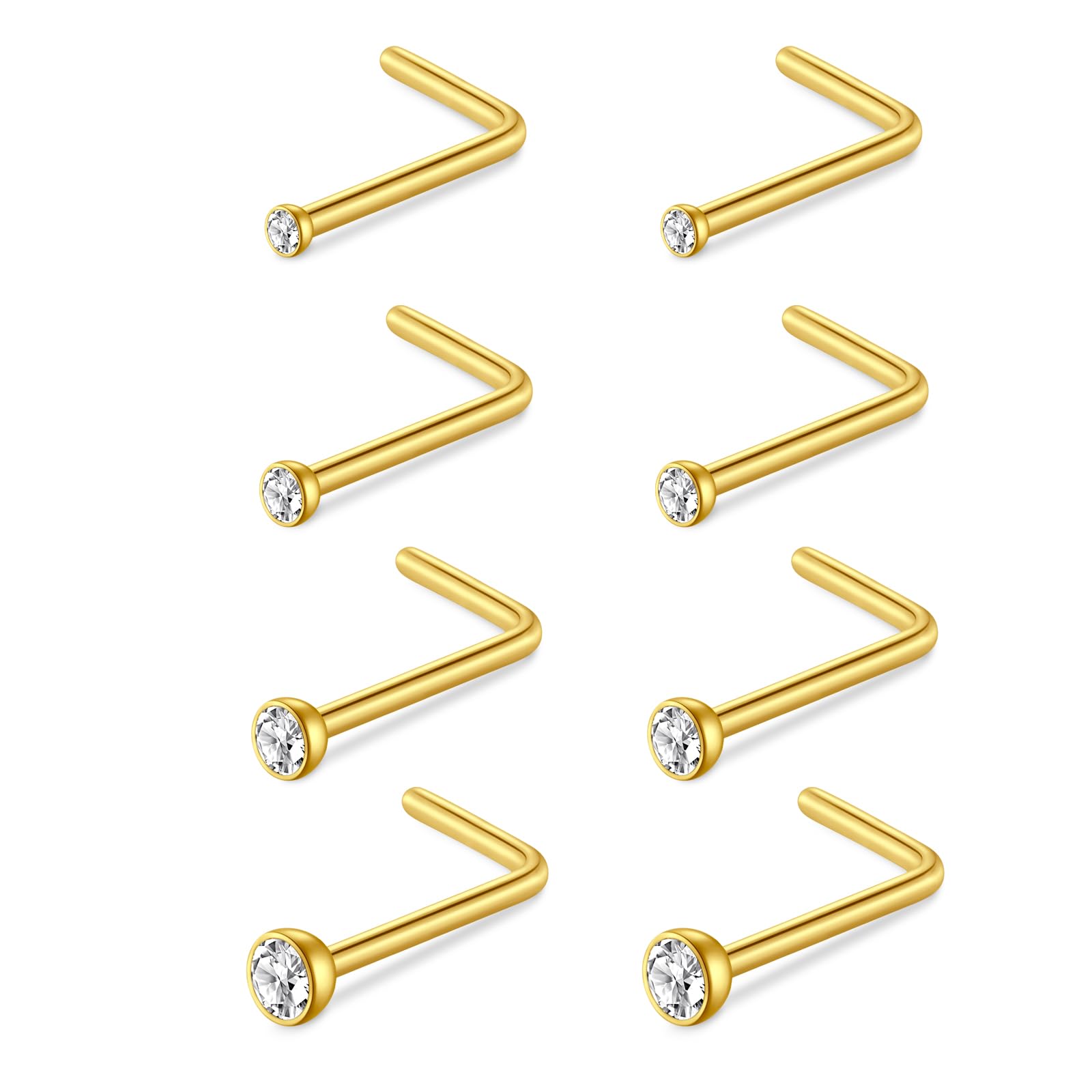 AceFun Nose Studs, L Shaped Stainless Steel Diamond Small Nose Rings for Women and Men — view 9