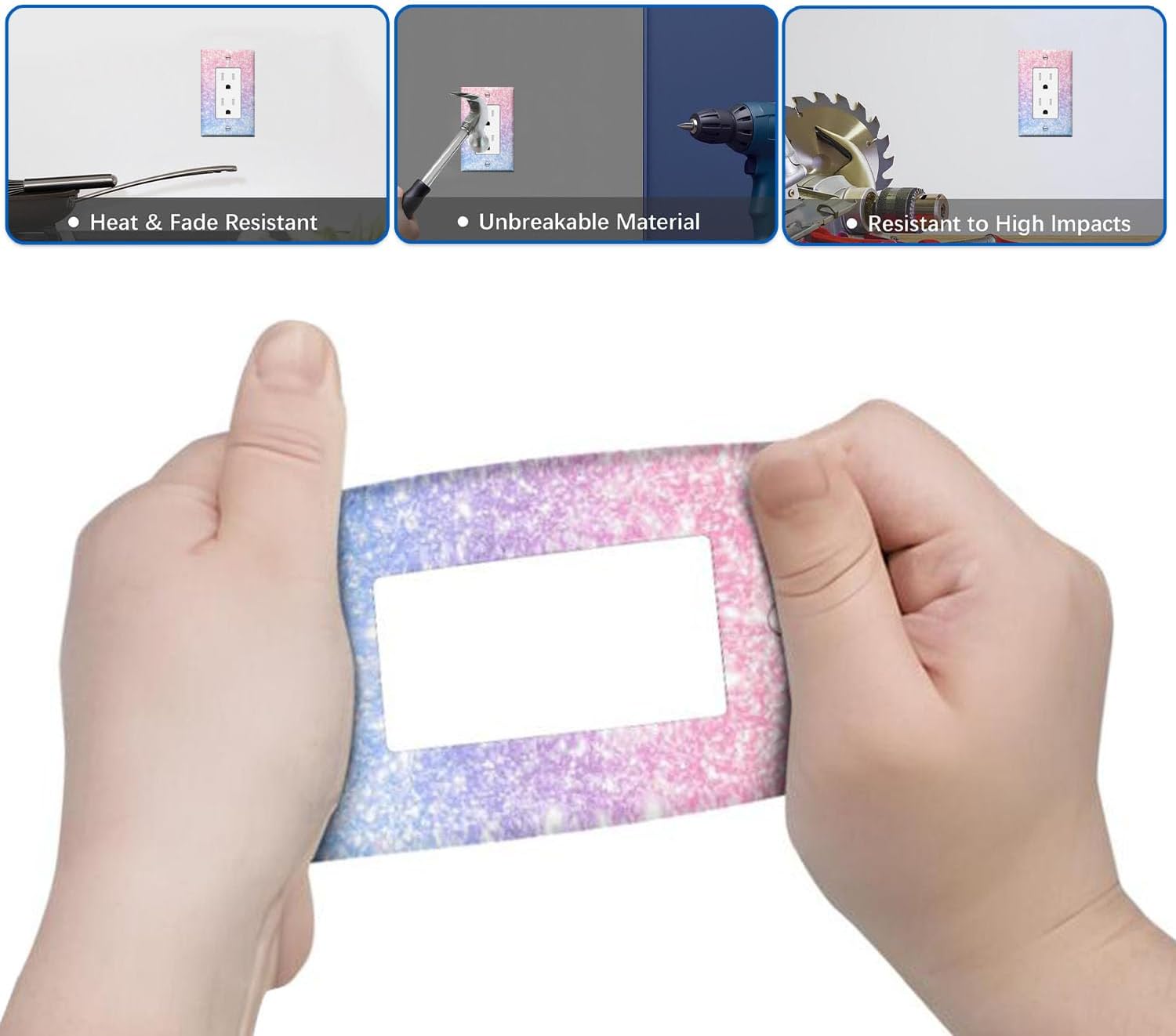 Mermaid Blue and Pink 1-Gang Light Switch Cover Outlet Covers Wall Plate Electrical Receptacle Switchplate Decorate Plug Cover For Living Room Bathroom Bedroom Kitchen 4.4x2.7 Inches