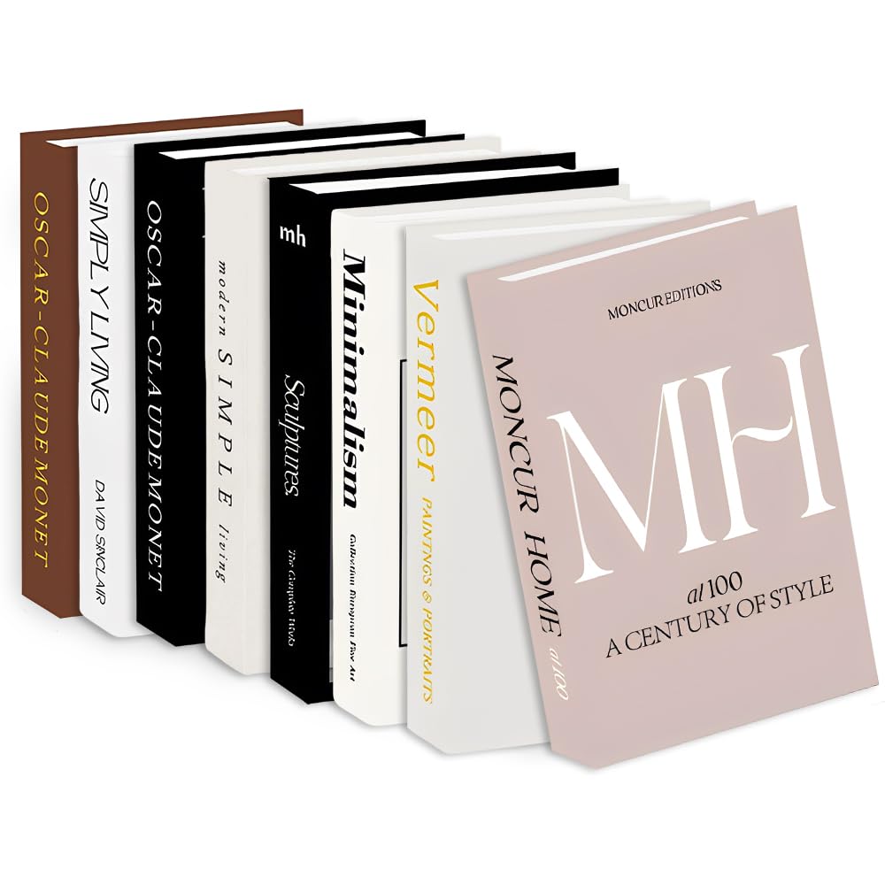 Weciau Decorative Books, 8Pcs Foldable Fake Books, Stylish Looking Faux Books, Stacked Modern Book Ornaments Set for Coffee Table, Living Room, Bookshelf, Bedroom Decor