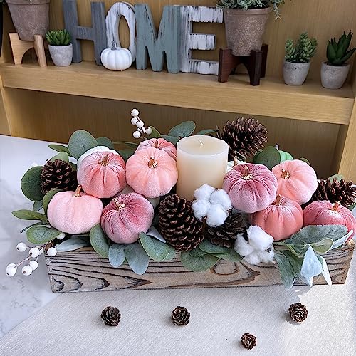 Image of Winlyn 12 Pcs Small Rustic Faux Velvet Pumpkins Decorative Blush Coral Pink Peach Ivory Fabric Foam Pumpkins 3 inch for Fall Wedding Bbay Shower Thanksgiving Halloween Table Centerpiece Decor