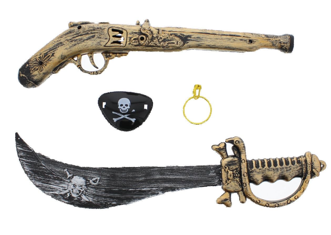 Zac's Alter Ego Pirate Kit - Eye Patch, Earring, Sword & Gun - Costume Party Halloween World Book Day