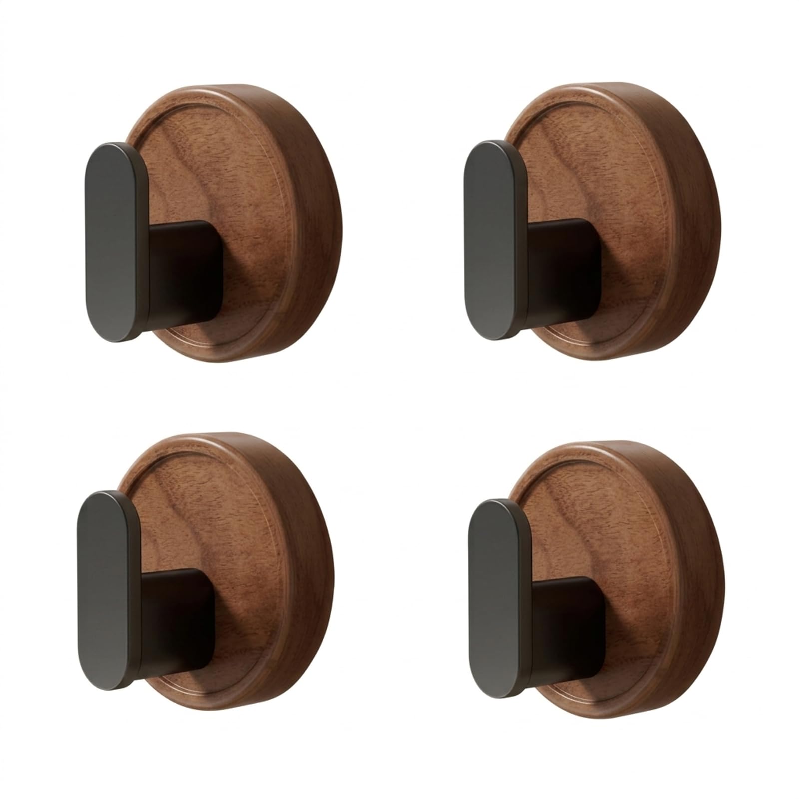 COZERI 4PCS Self Adhesive Walnut Wood Hooks, Round for Coats & Keys