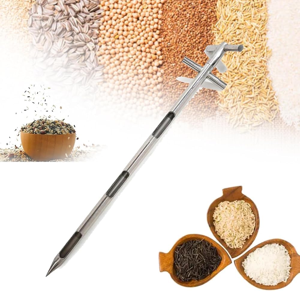Muestreador de granos en polvo de acero inoxidable, tubo de muestreo de polvo de suelo con mango giratorio con 3 ranuras, sonda de grano para arroz maíz trigo y soja(Size:1.5m,Color:Diameter38mm)