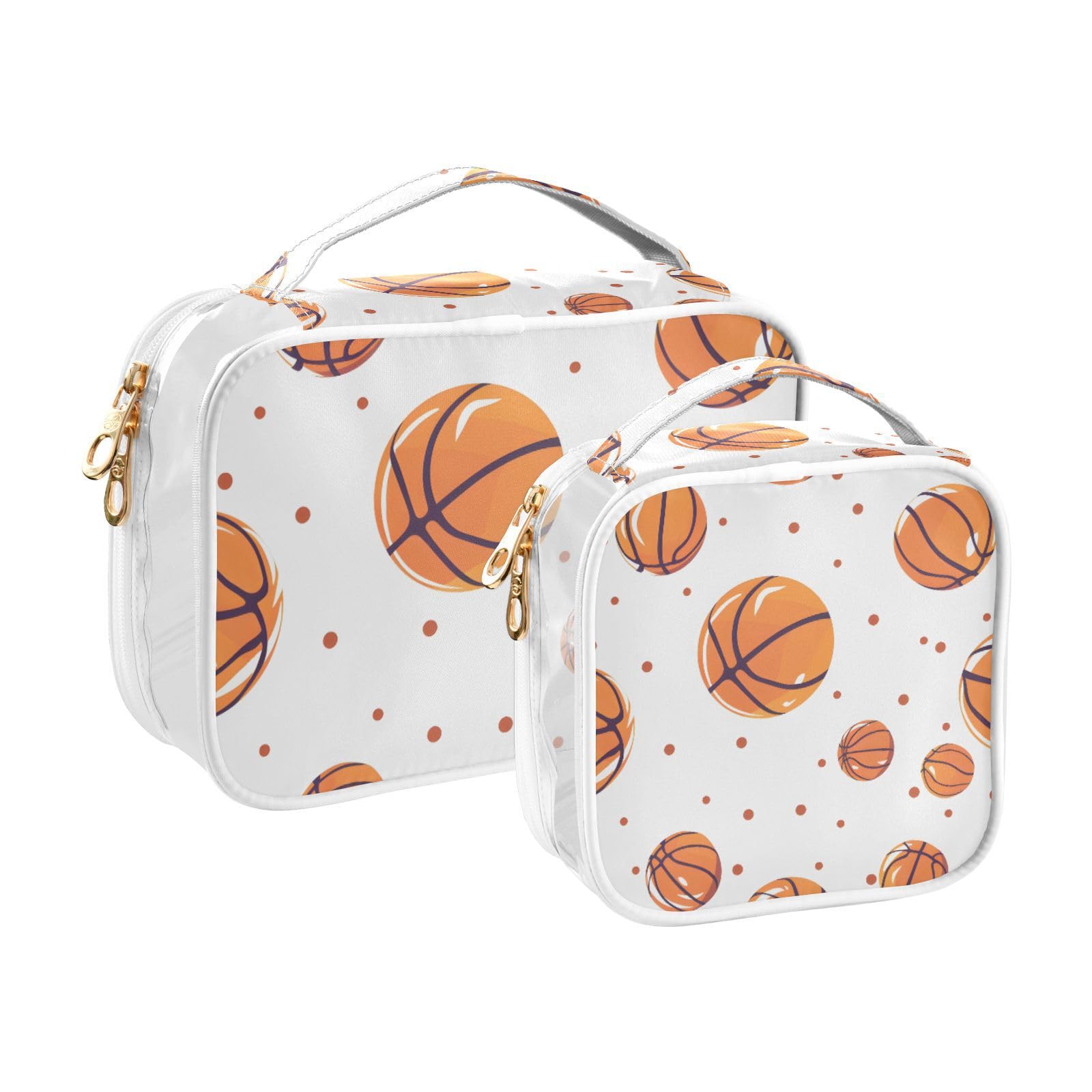 SUABO Basketball Toiletry Bag, 2 Pack Clear Makeup Bags with Handle Large Opening, Clear Toiletry Bags Fit Carry-on Travel Essential