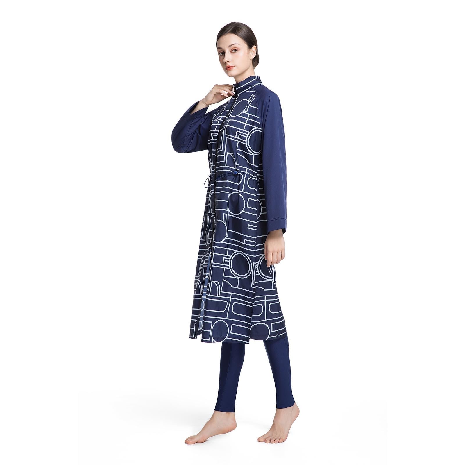 Generisch Badeanzug Damen Muslim Große Größen 3tlg Set Rash Guard Langarm Ganzkörper Schwimmanzug Schwimmkleid + Schwimmhose + Hijab Badeanzug Islamische Schwimmkleidung UV Schutz