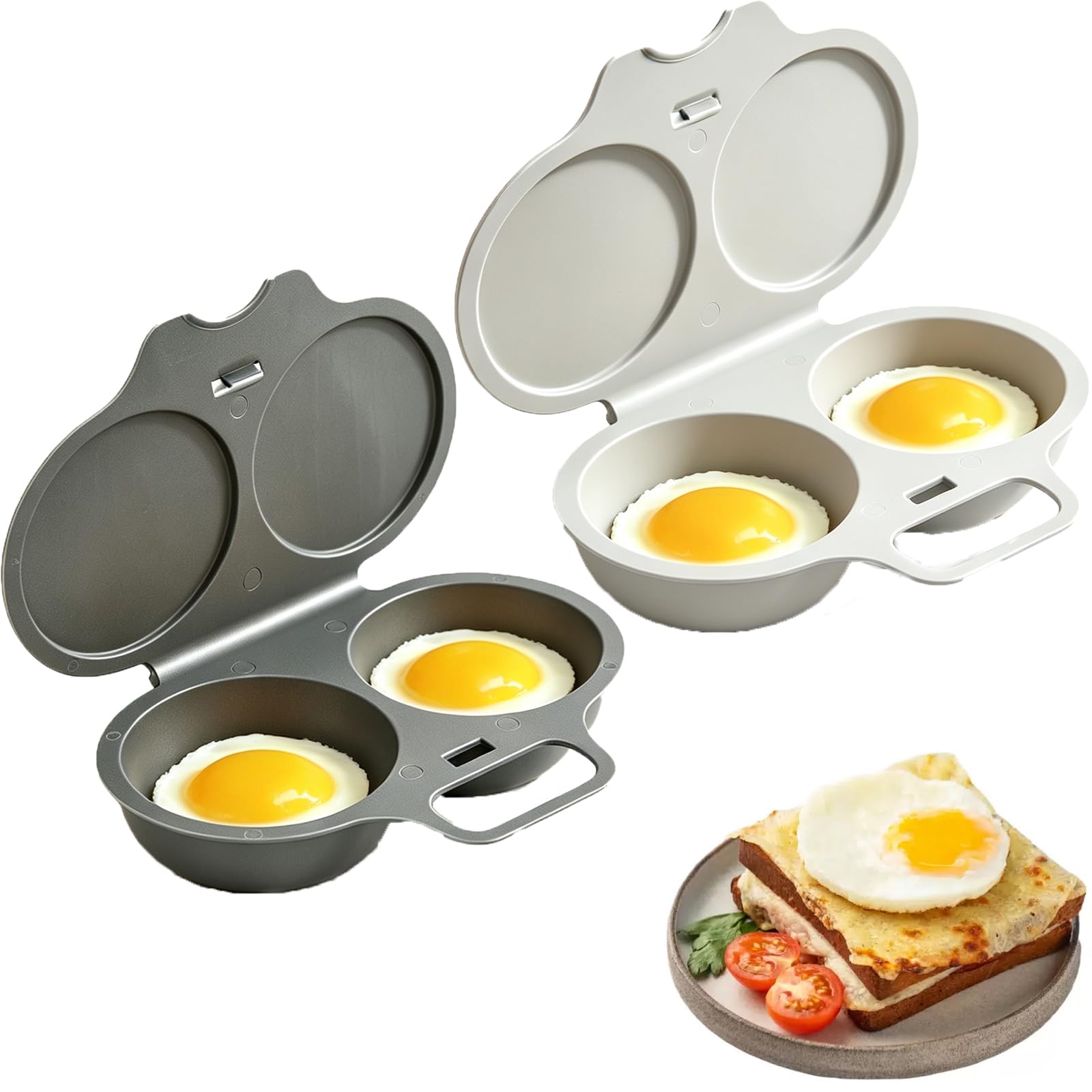 2PCS Microwave Egg Poacher with Lid & Handle, Egg Poachers，Gray+Dark Gray