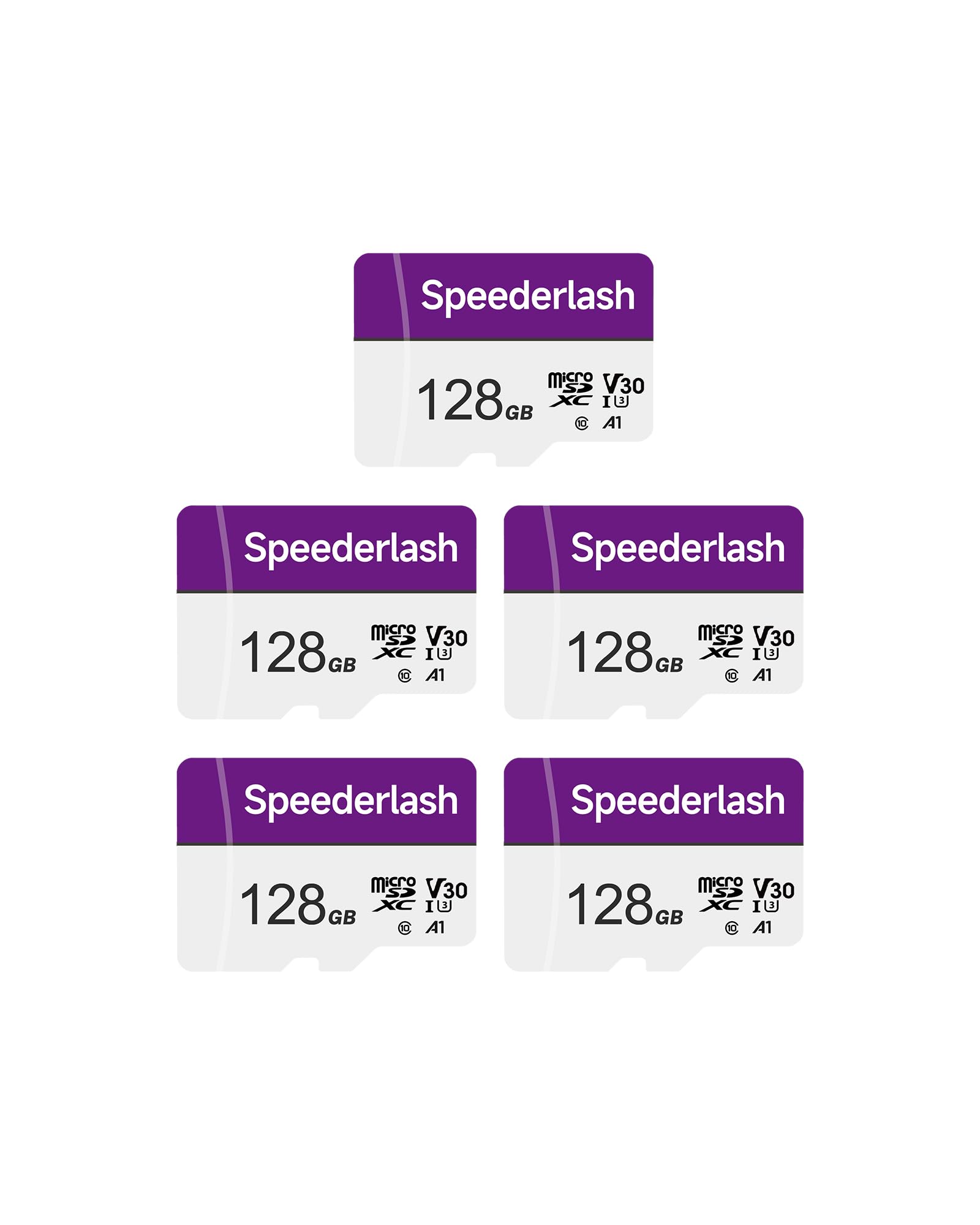 Speederlash Camera Plus Lot de 5 cartes mémoire micro SDXC 128 Go avec adaptateur, vitesse de lecture jusqu'à 90 Mo/s, support vidéo 4K UHD et 5K, classé U1, V30, A1, étanche, pour caméra de sécurité