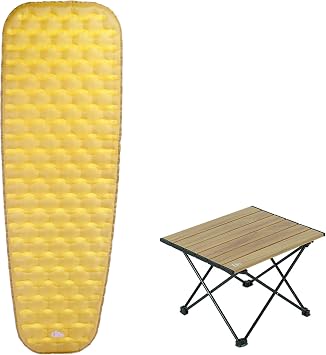 iClimb 1 Folding Table and 1 Stable Comfortable Air Sleeping Pad Bundle, Ultralight Compact for Adults Outdoor Camping Hiking Backpacking Beach Concert