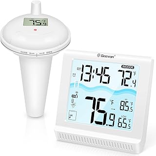 GEEVON Wireless Pool Thermometer Floating Easy Read,Remote Digital Pool Thermometer with High & Low Alert, 4.9" Large Display and 10S Backlit for Swimming Pool, Bath Water, Spas and Hot Tubs