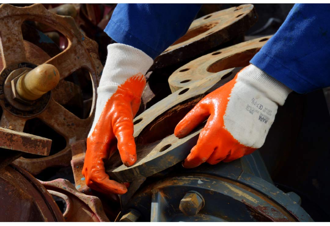 MAPA Gants de travail professionnels TITAN 833 en nitrile très résistants, constructeurs, ouvriers, chantiers, mécaniques, pièces, entretien Jaune Taille 7 S (1 paire) Gants de protection de sécurité