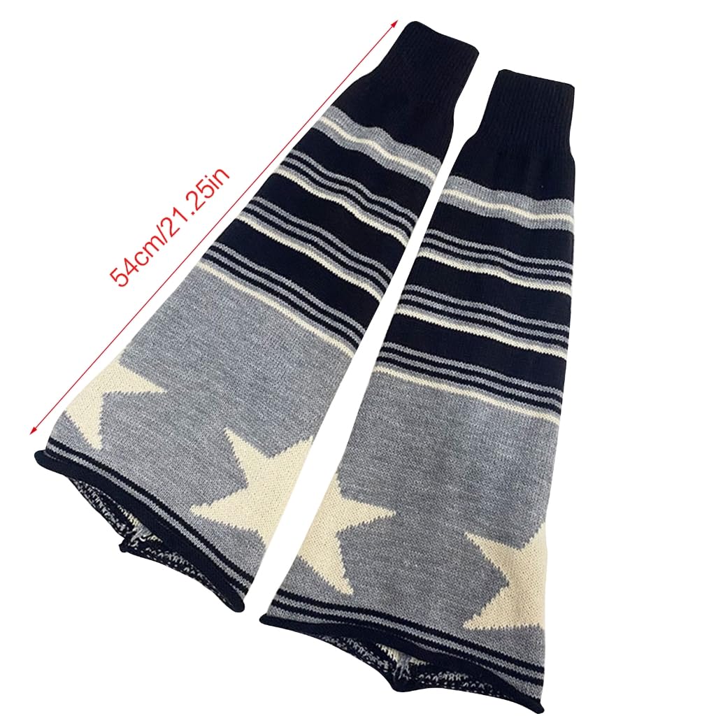 Women Knitted Flared Leg Warmer Socks Japanese Star Reversible Baggy Foot
