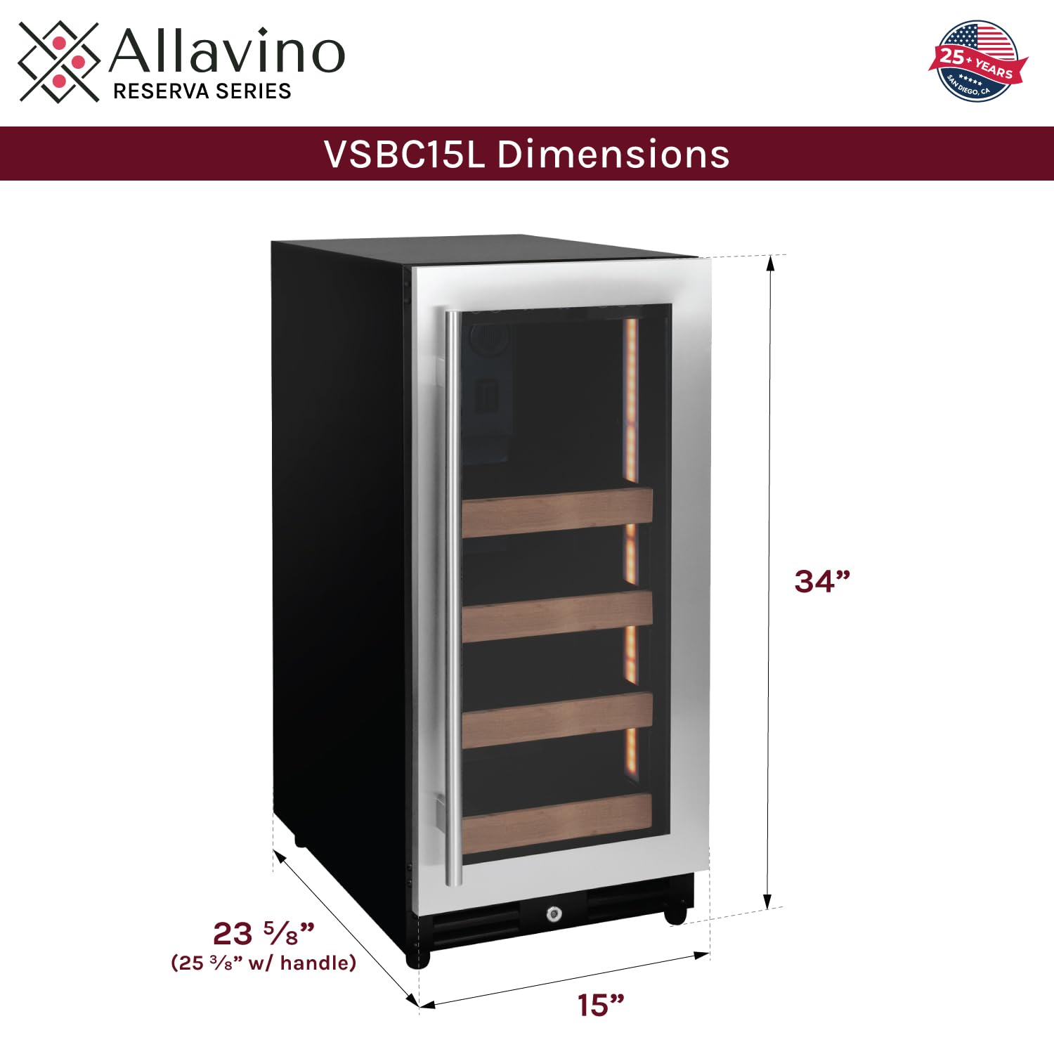 Allavino 15" Wide Reserva Series Stainless Steel Right Hinge Beverage Center on Fridge.com