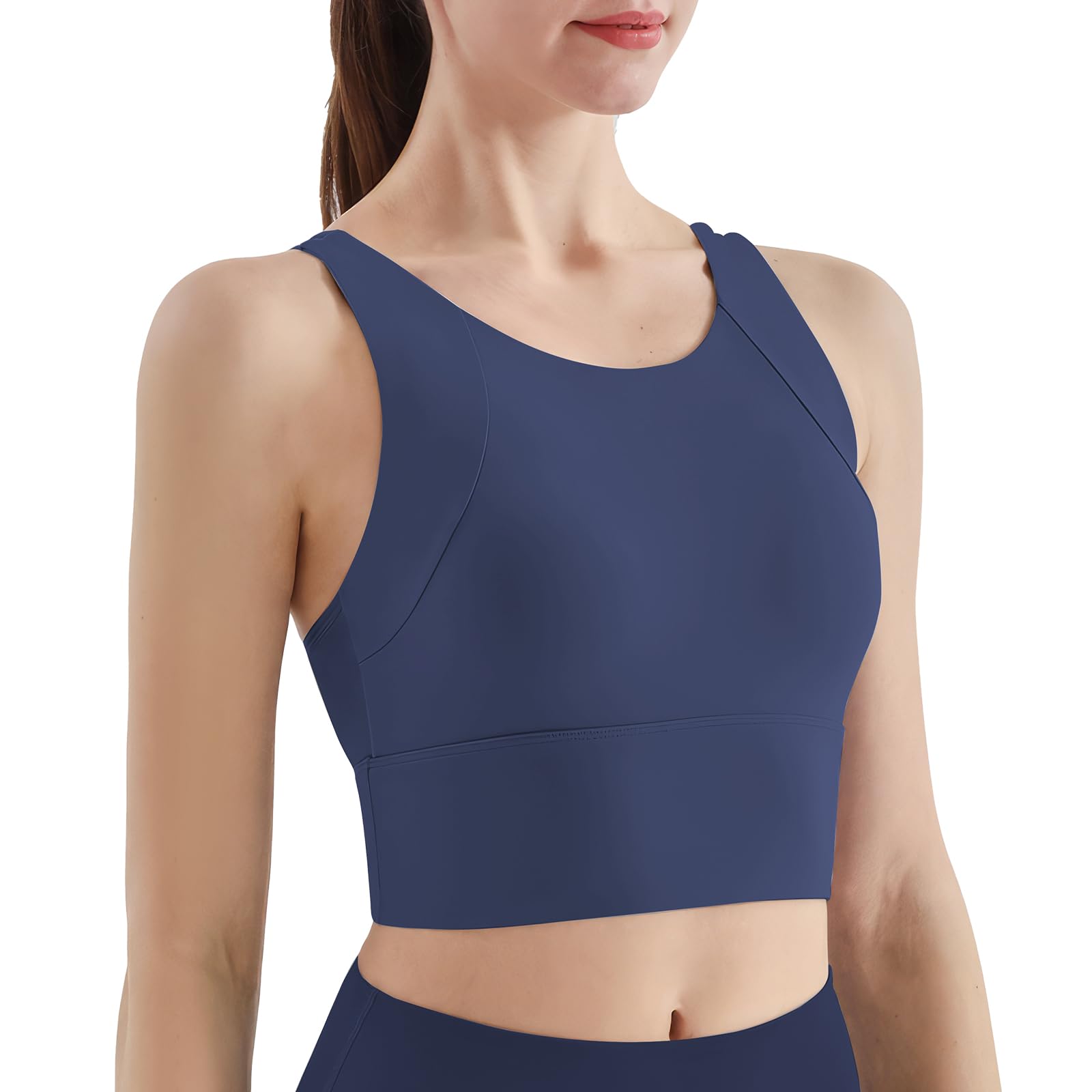 Soutien-Gorge de Sport Long avec Dos Nageur pour Femme - Débardeur Court Rembourré à Absorption des Chocs, Soutien-Gorge sans Armatures à Bonnets Fixes Intégrés pour Le Yoga et la Course à Pied