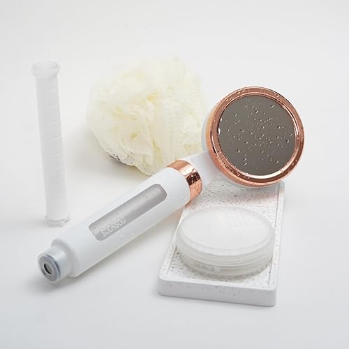 Cabezal de ducha doble con filtro NSF de agua dura (6 etapas), fabricado en Corea, oro blanco y rosa