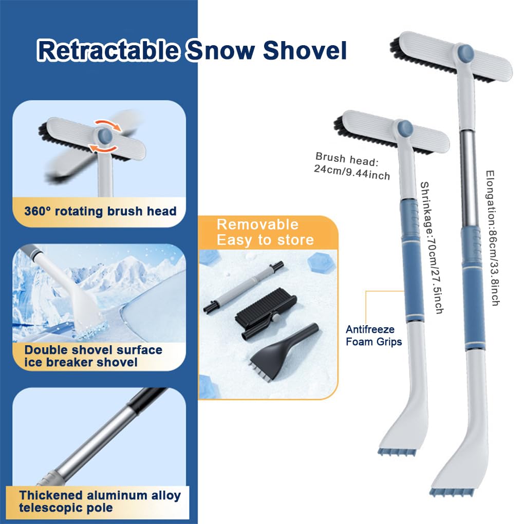 3 Set di Pala da neve efficiente Rimozione della neve facile e veloce per le auto Sicuro per il parabrezza Raschietto da neve con spazzola allungabile Bianco