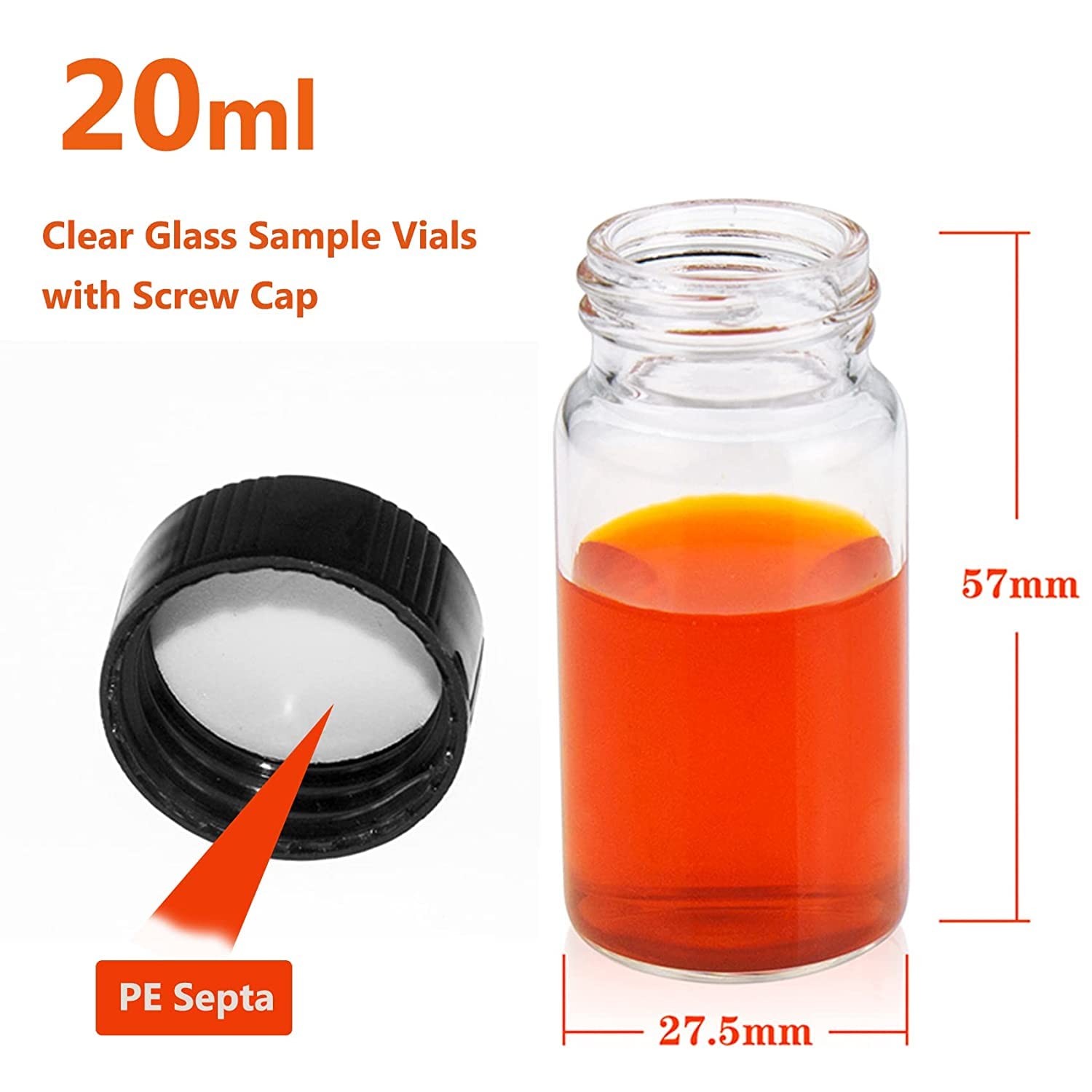 ALWSCI 20 ml Fiale del Campione in Vetro Trasparente con Tappi a Vite per Laboratorio